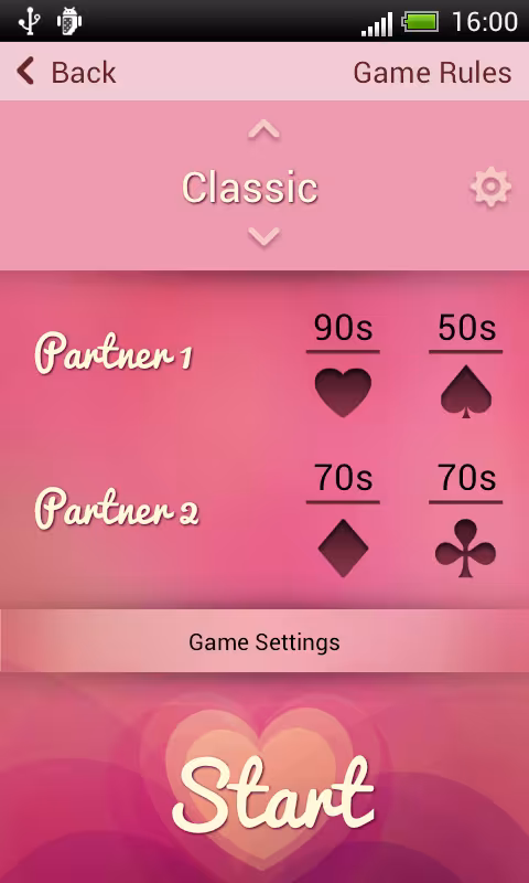 Game screen with the time limits of both partners