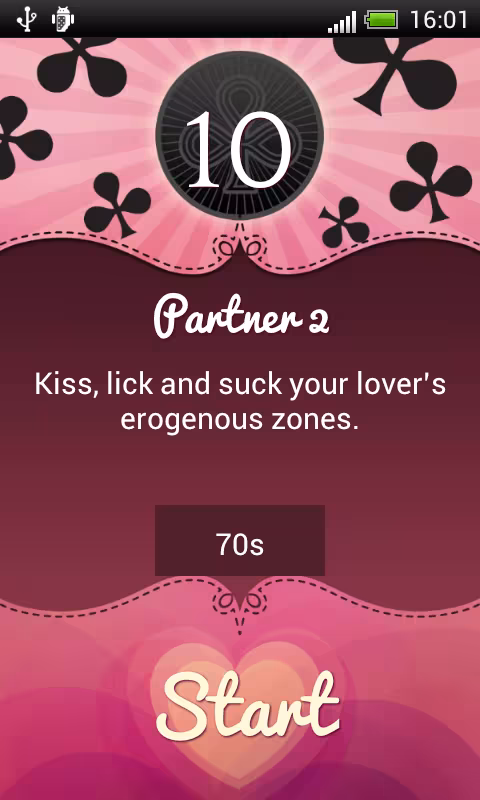 Card with an erotic task and a time limit for partner 2